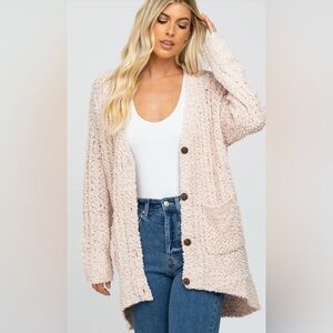 Miracle Blush Pink Popcorn Knit Oversized Cardigan Sweater M/L